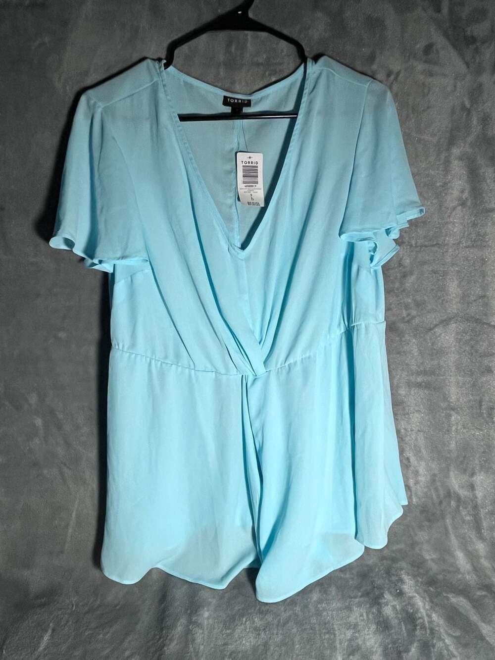 Torrid Light Blue Flutter Sleeve V-Neck Blouse